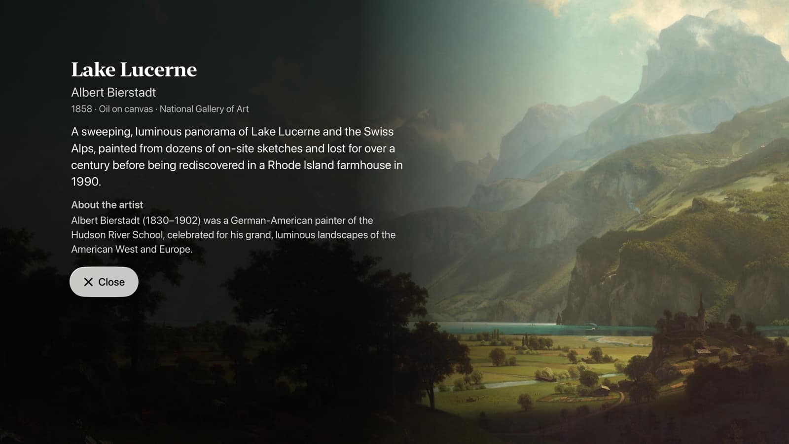 Opis obrazu Alberta Bierstadta „Lake Lucerne” z biografią artysty